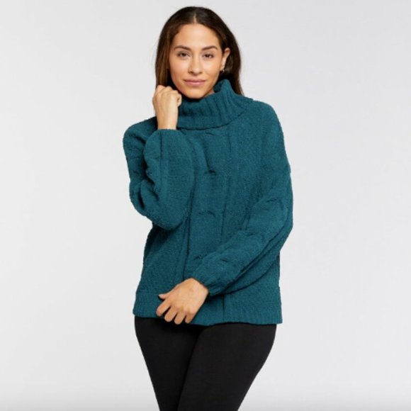 Seven 7 Cable Knit Cowl Neck Chenille Sweater Womens XL - Teal Green - NWT - Picture 3 of 5